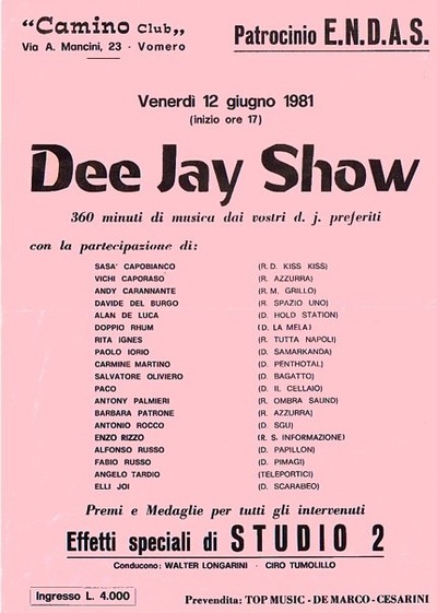 Locandina del DJ Show organizzato da Sasà Capobianco con il Doctor's Group negli anni '80