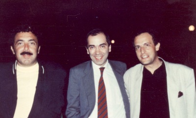 Sasà Capobianco con Nino Frassica e Nello Lombardi durante un'intervista radiofonica