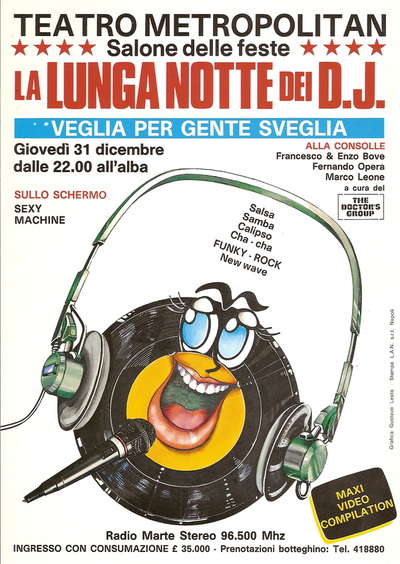 Locandina della Notte dei DJ, evento storico organizzato dall'Associazione Italiana DJ diretta da Sasà Capobianco